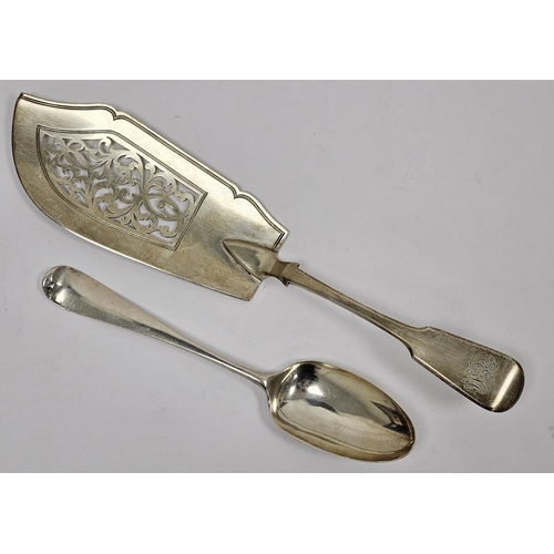 368 - Victorian provincial silver fish serving knife, Exeter1843 William Rawlings Sobey, fiddle pattern wi... 