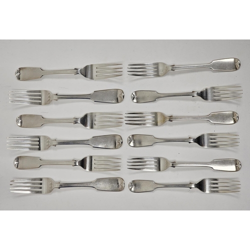 371 - Victorian set of six provincial silver table forks together with six matching dessert forks, Exeter ... 