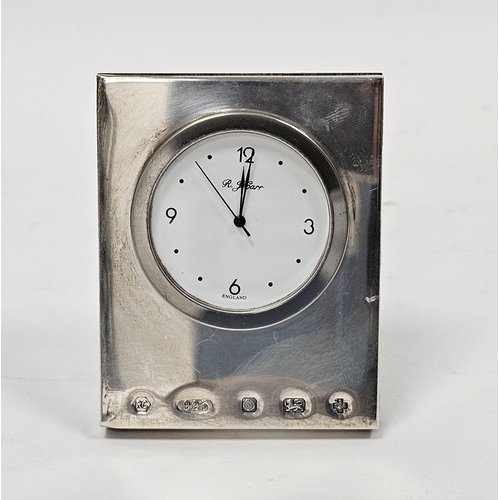 372 - Modern silver fronted desk clock, Sheffield 2000 R Carr, with easel back, 7cm high