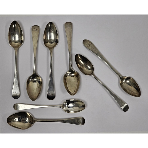 376 - Set of four George III silver teaspoons, date letter P, makers marks WW, old English pattern togethe... 