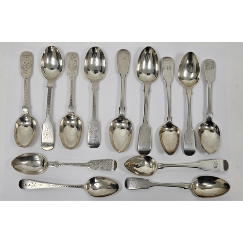 379 - Collection of thirteen silver teaspoons including eight Georgian, four early 20th century with brigh... 