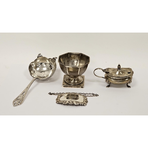 388 - Collection of four items of silver including a tea strainer, Sheffield 1965, with pierced thistle mo... 