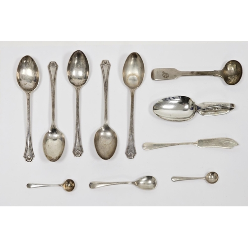 389 - Collection of silver cutlery including five teaspoons, Birmingham 1935, with Grecian patterned handl... 