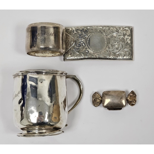 392 - Collection of four items of silver including a George V curved calling card case, Chester 1911, with... 