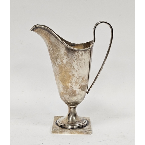 402 - George V silver cream jug, London 1933, Viners Limited of helmet form, raised on a square foot, 13.5... 