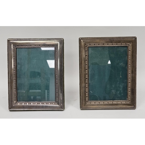 407 - Pair of silver rectangular photograph frames, Sheffield 1992, Carrs of Sheffield, with green fabric ... 