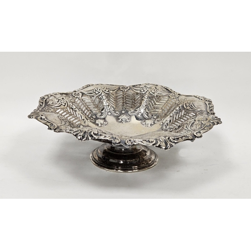 414 - Silver footed fruit bowl, rubbed hallmarks but probably Victorian, the bowl of wavy outline with rep... 