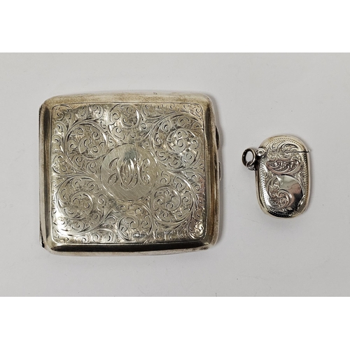 415 - George V silver cigarette case, Birmingham 1916, Duncan & Scobbie, with scrolling foliate engraving ... 