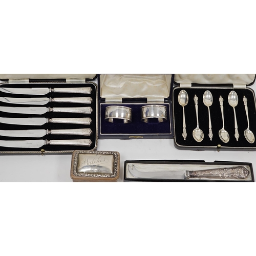 418 - Collection of silver and other items including a George V cased set of six silver apostle spoons, 2.... 