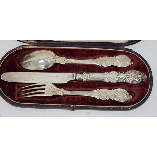 420 - Victorian Silver Three Piece Christening or Travelling Cutlery Set, Aaron Hadfield, Sheffied 1846, c... 