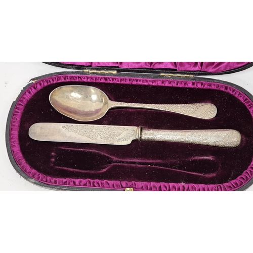 420 - Victorian Silver Three Piece Christening or Travelling Cutlery Set, Aaron Hadfield, Sheffied 1846, c... 