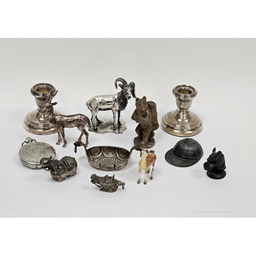 421 - Collection of silver and other items including a pair of silver desk candlesticks, Birmingham 1969, ... 