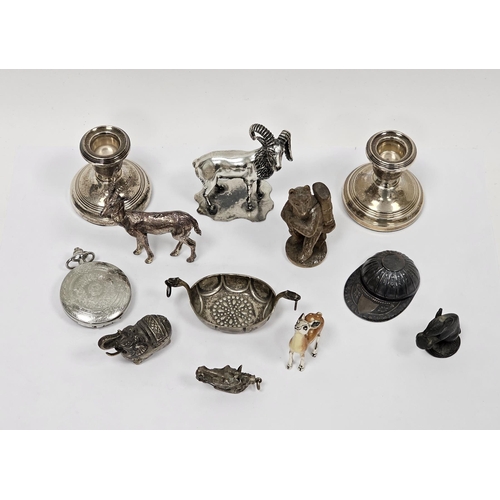 421 - Collection of silver and other items including a pair of silver desk candlesticks, Birmingham 1969, ... 