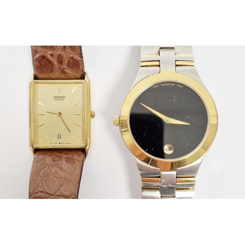 453 - Movado Museum quartz wristwatch, the black dial with gold coloured hands, 81 G2 1899, 6673696, with ... 