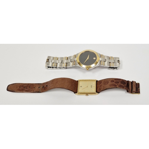 453 - Movado Museum quartz wristwatch, the black dial with gold coloured hands, 81 G2 1899, 6673696, with ... 