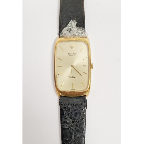 457 - Rolex Cellini 18ct gold cased manual wind wristwatch, the rounded rectangular dial with raised gilt ... 