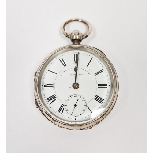 461 - Edwardian silver open faced express English lever pocket watch by J G Graves of Sheffield, the ename... 