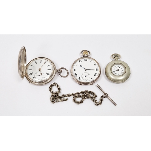 462 - Victorian silver cased full hunter pocket watch, the enamel dial with Roman numerals denoting hours,... 