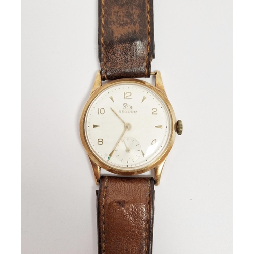 464 - 9ct gold cased Record manual wind wristwatch, the dial with alternating baton and Arabic hour marker... 