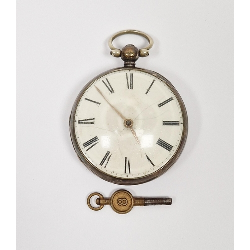 471 - Early Victorian silver cased open faced fusee pocket watch, the enamel dial with Roman numerals deno... 