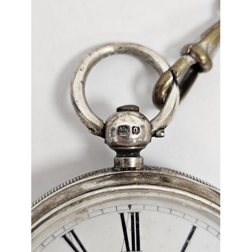 473 - Victorian silver cased open face pocket watch, the enamel dial with Roman numerals denoting hours, s... 