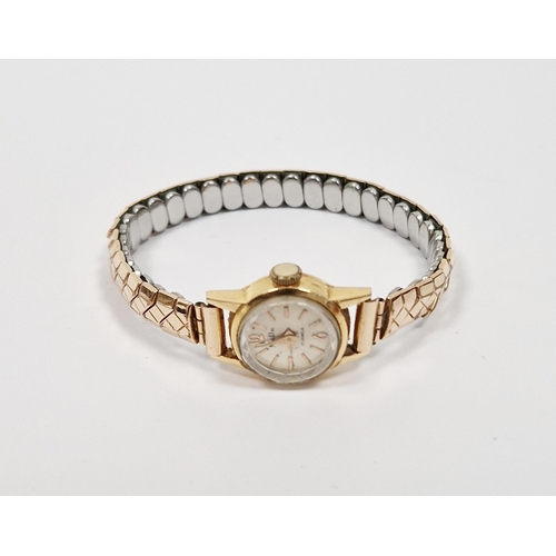 491A - Vintage MuDu lady's 18ct gold cased cocktail wristwatch, the silvered dial with baton and Arabic hou... 