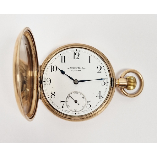 493 - Early 20th century 9ct gold full hunter pocket watch, the enamel dial having Roman numerals denoting... 