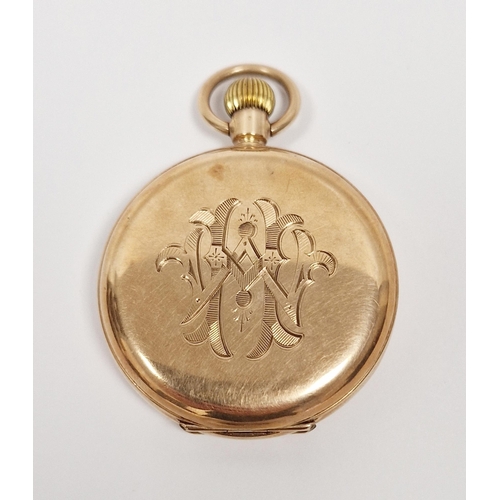 493 - Early 20th century 9ct gold full hunter pocket watch, the enamel dial having Roman numerals denoting... 