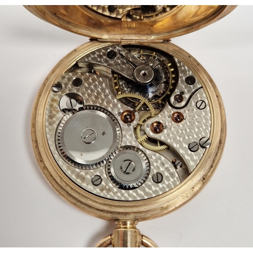 493 - Early 20th century 9ct gold full hunter pocket watch, the enamel dial having Roman numerals denoting... 