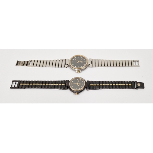 497 - Dunhill quartz diamond set wristwatch, the black dial with diamond hour markers, together with anoth... 