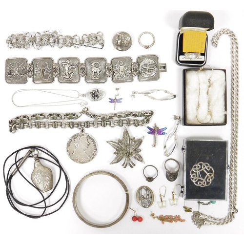 504 - Marcasite bracelet, silver oval portrait locket pendant, and a small quantity of sundry costume jewe... 