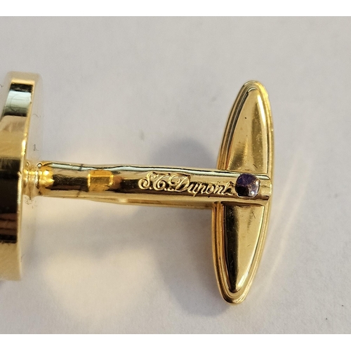 548 - Pair of gilt and white metal Dupont cufflinks, double-bar pattern, another pair Dupont circular gilt... 