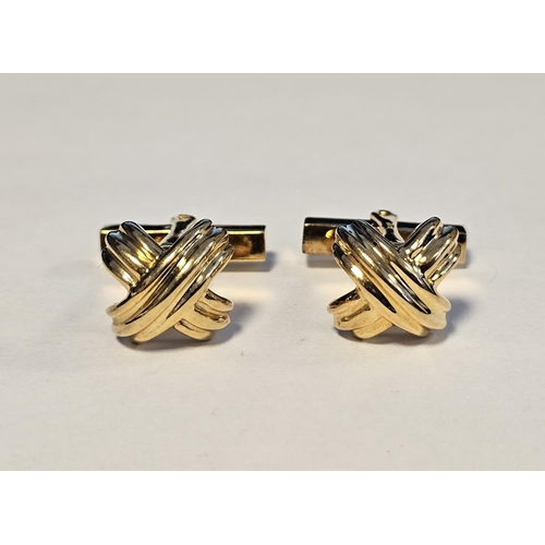 549 - Pair 18ct gold Tiffany signature 'X' cross-pattern cufflinks with lever bar, 14.4g