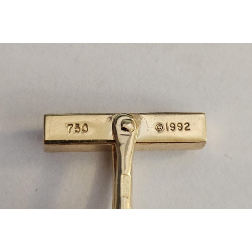 549 - Pair 18ct gold Tiffany signature 'X' cross-pattern cufflinks with lever bar, 14.4g