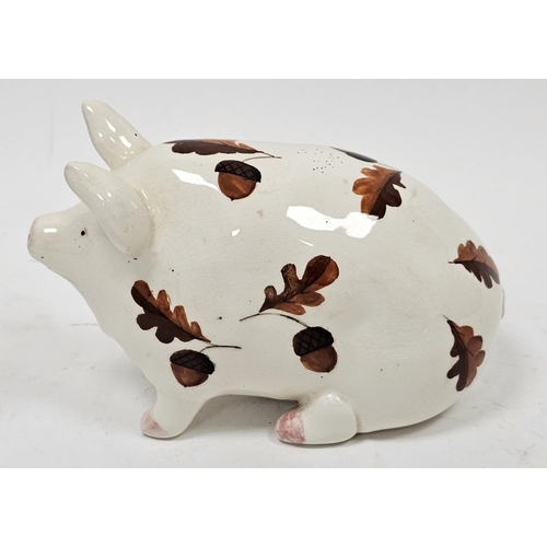 59 - Small Wemyss-type model of a pig decorated in the acorn pattern, circa 1930-50, printed green Made i... 