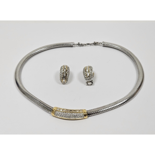 595 - Christian Dior white and gilt-metal collarette necklace and earrings set with white paste stones and... 