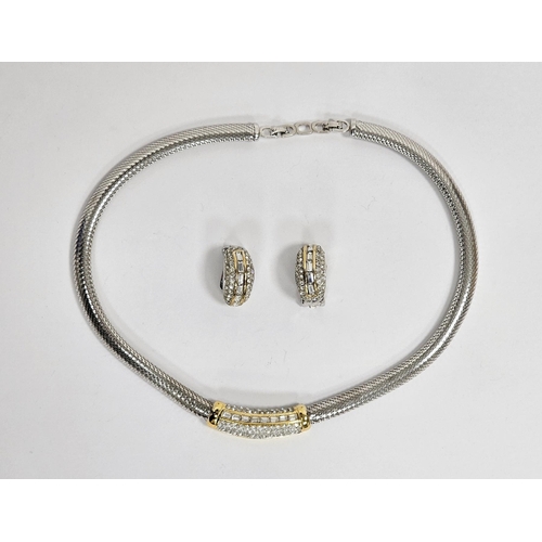 595 - Christian Dior white and gilt-metal collarette necklace and earrings set with white paste stones and... 