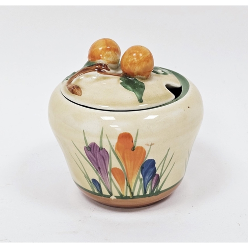 63 - Early 20th century preserve jar and cover decorated in the manner of Clarice Cliff Bizarre crocus pa... 