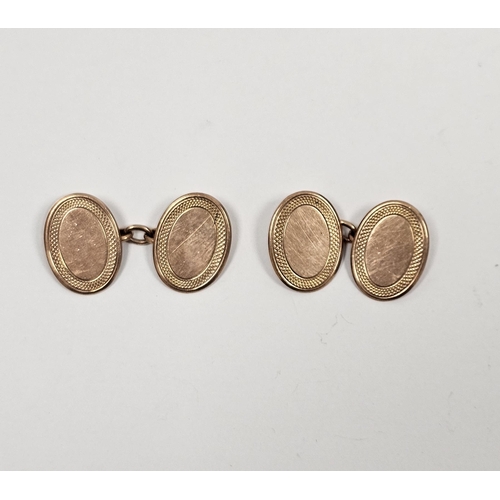 631 - 9ct rose gold chain patterned cufflinks with oval engine turned ends  6.7g approx