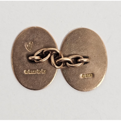 631 - 9ct rose gold chain patterned cufflinks with oval engine turned ends  6.7g approx