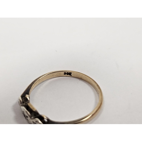 646 - 22ct gold wedding ring 2.5g approx and a 9ct gold and diamond three stone ring set three small stone... 