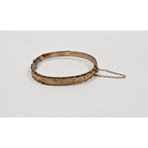 647 - 9ct gold bangle foliate engraved with rope twist border, some damage, 7.3g approx