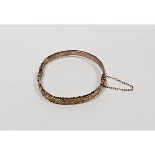 647 - 9ct gold bangle foliate engraved with rope twist border, some damage, 7.3g approx