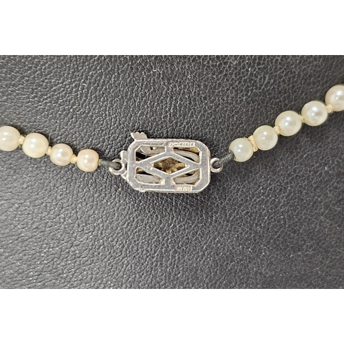 662 - Single strand cultured pearl choker, graduated, the 9ct white gold clasp set numerous tiny diamonds.... 