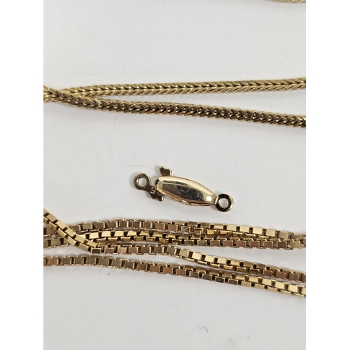 668 - 9ct gold box link fine chain necklace 4.1g approx and a gold coloured fine herringbone pattern neckl... 