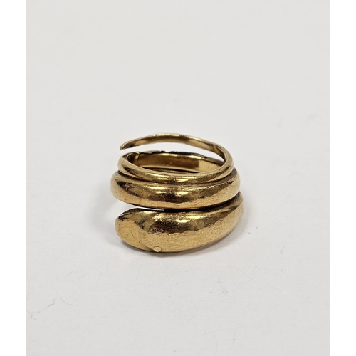 676 - Gold coloured metal serpent ring, unmarked, 15g approx,  size L