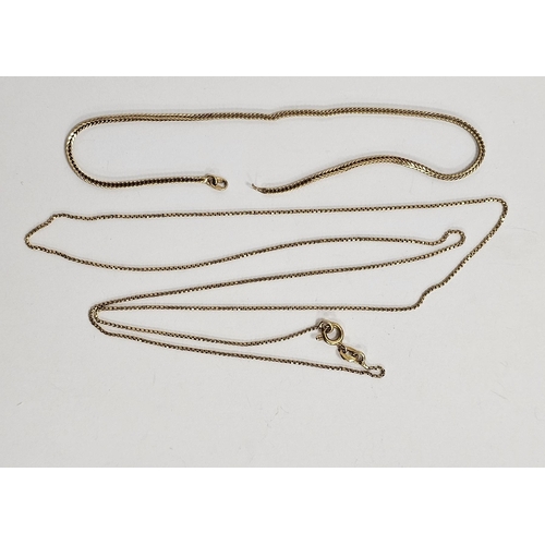 678 - 18ct gold fine belcher pattern chain link necklace 60cm long and an 18ct gold bracelet, herringbone ... 