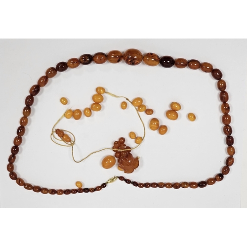 680 - Butterscotch amber type graduated bead necklace, unstrung, and an amber coloured bead necklace, grad... 