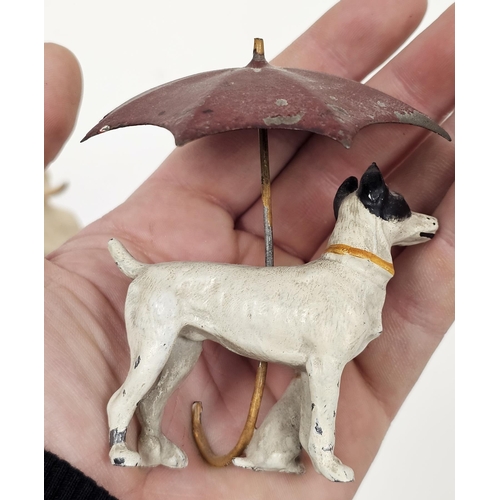 69 - Austrian style cold painted group of two terrier dogs underneath an umbrella 9cm high and a Beswick ... 