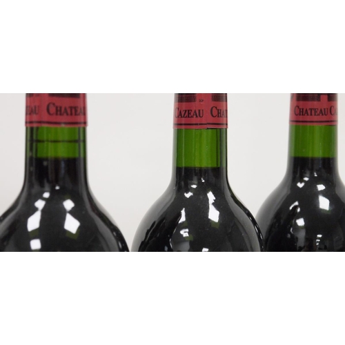 698 - Three bottles of Chateau Cazeau Bordeaux 2000 and two bottles of Chateau Gravieres de la Madeleine B... 